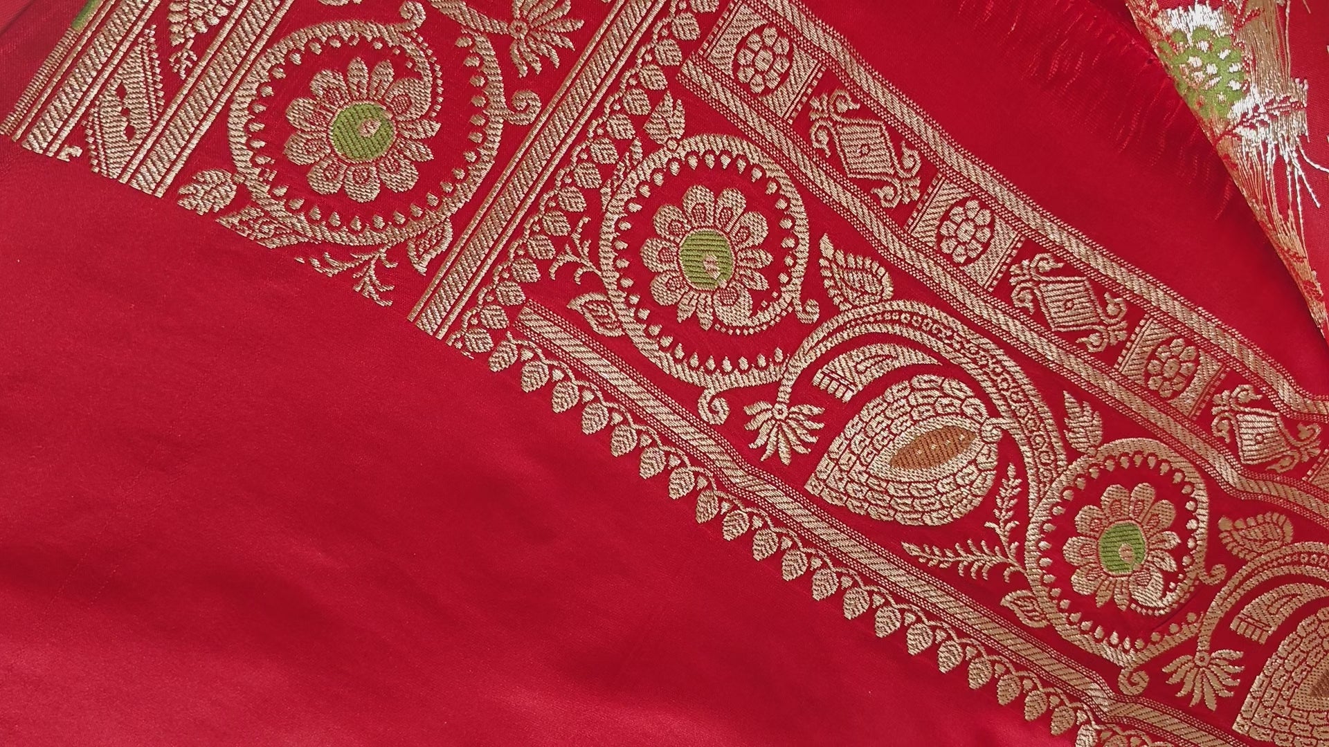 Red banarasi Katan with Meenakari Booti