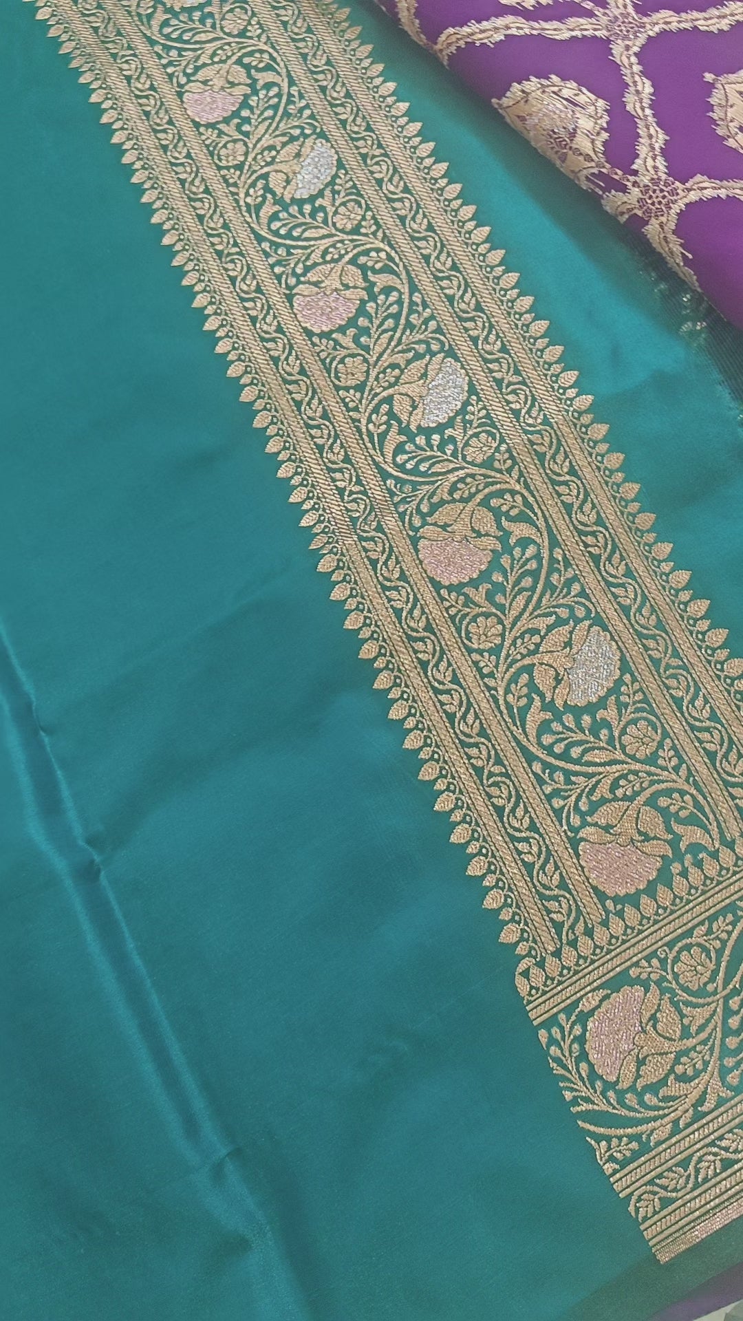 Purple-Green Contrast Silk Saree