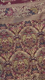 Wine Banarasi Silk Saree with Birds Jaal Work