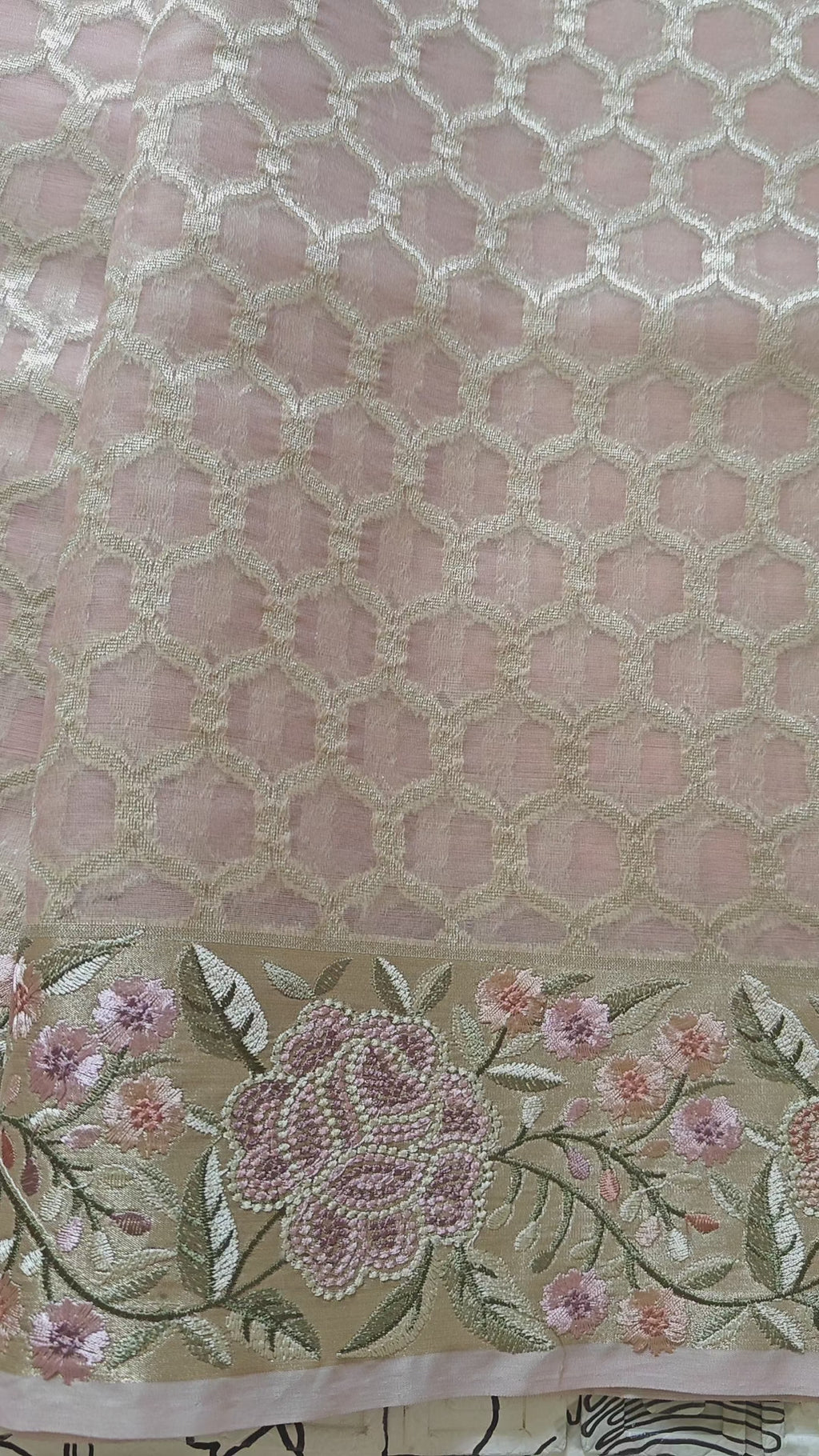Graceful Pink Organza Saree with All-Over Zari Work