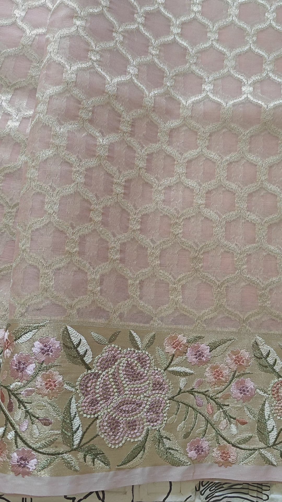 Graceful Pink Organza Saree with All-Over Zari Work