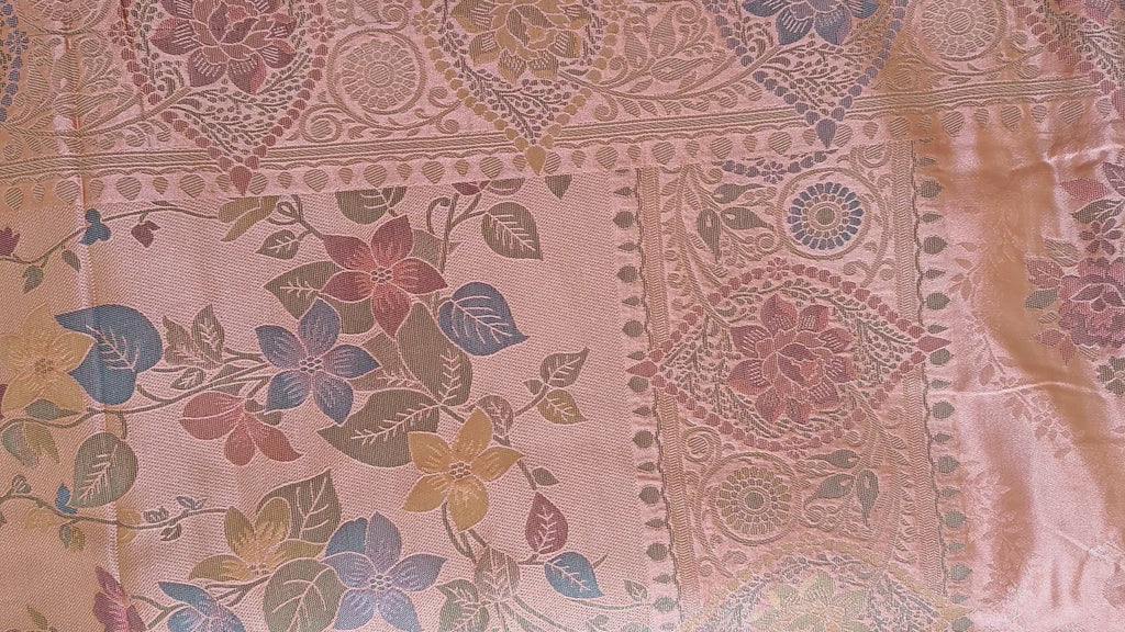 Peach Banarasi Silk Tanchoi Meenakari Saree