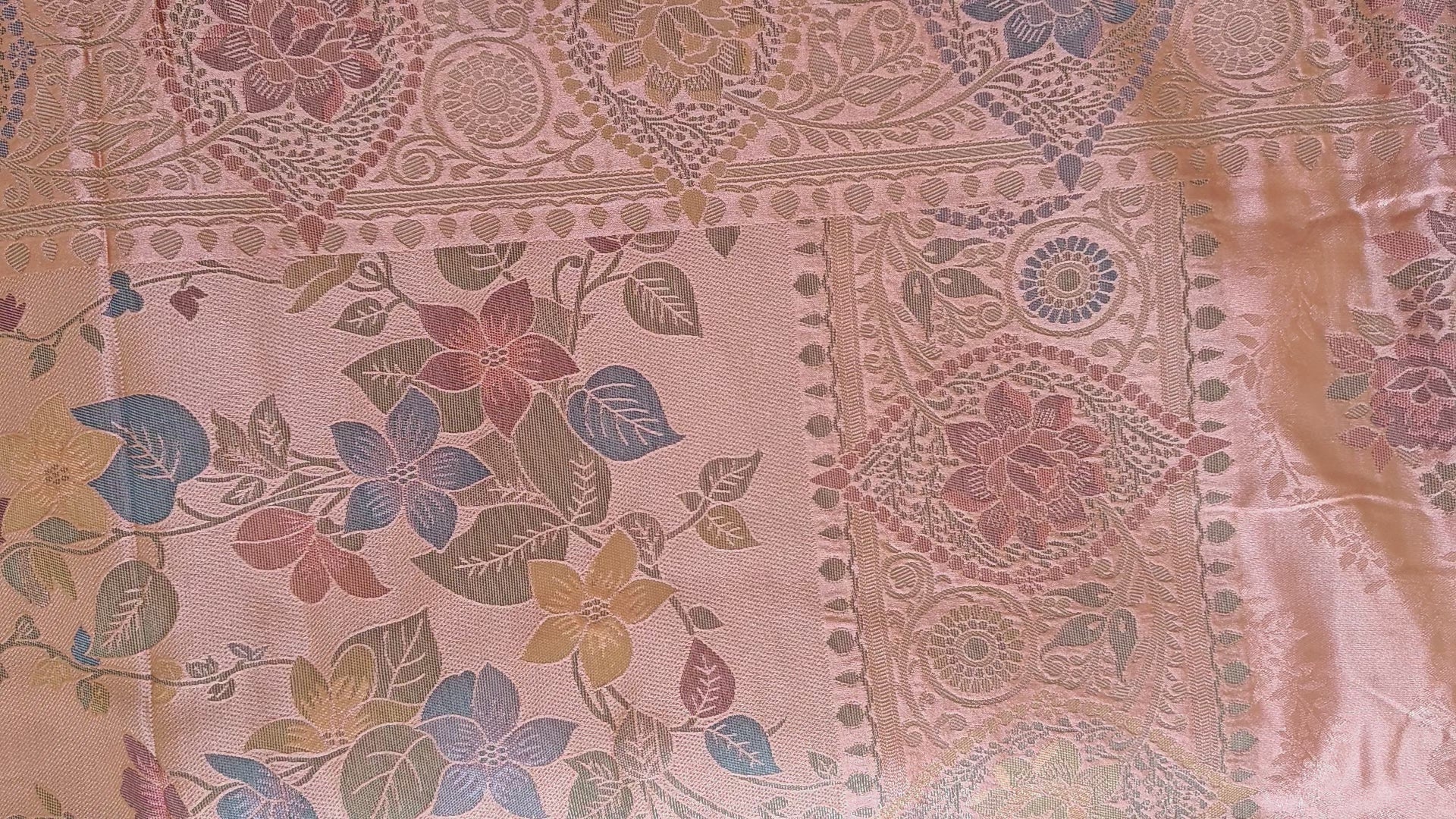 Peach Banarasi Silk Tanchoi Meenakari Saree