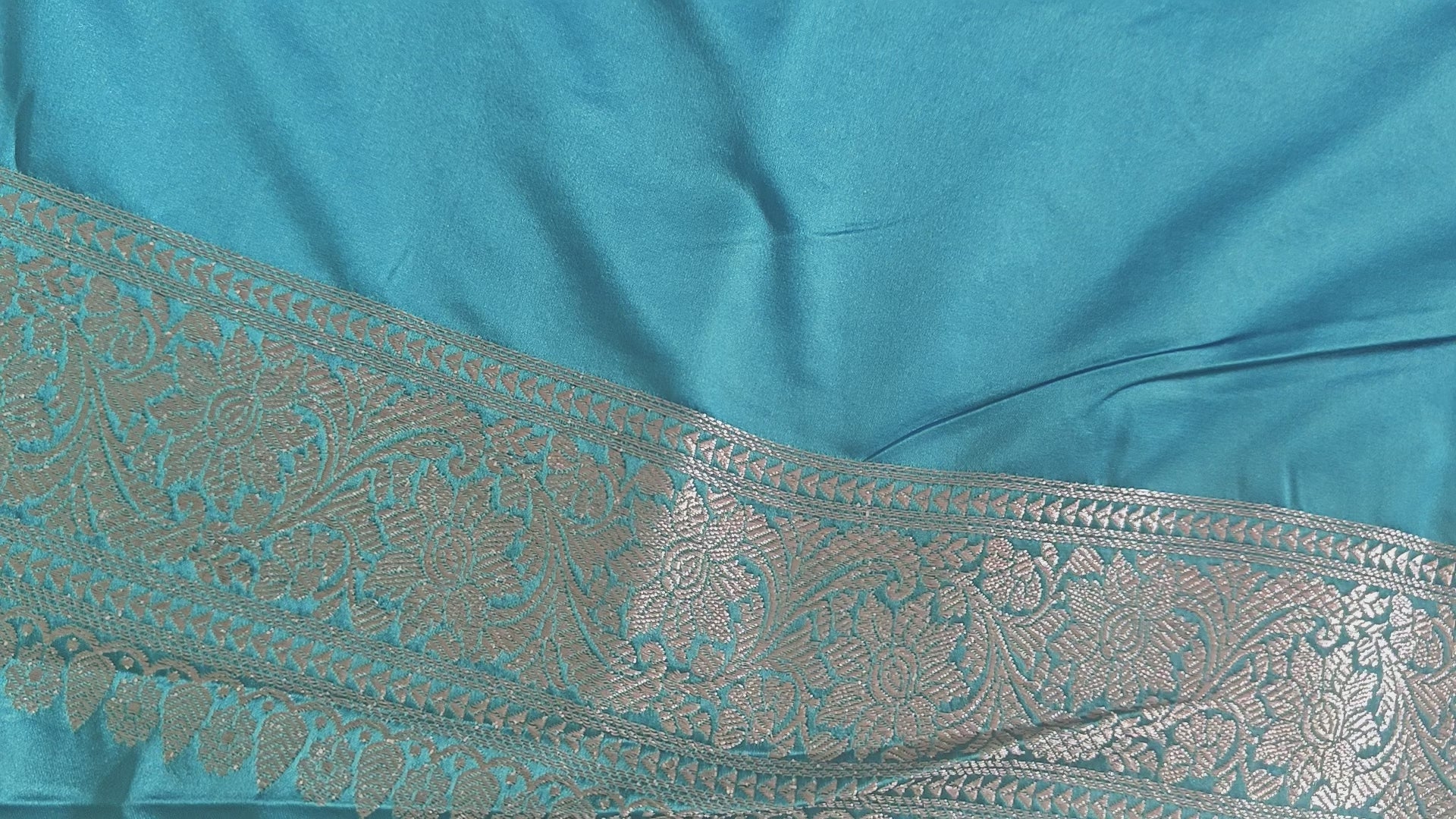 Turquoise Floral Jaal Katan Silk