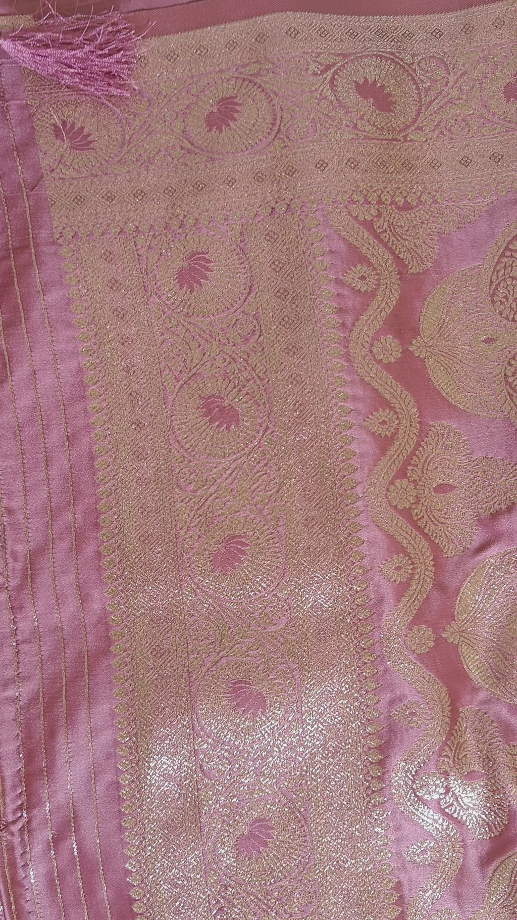 Pastel Pink Banarasi Silk saree with All-Over Jaal Work & Lotus Motif Border