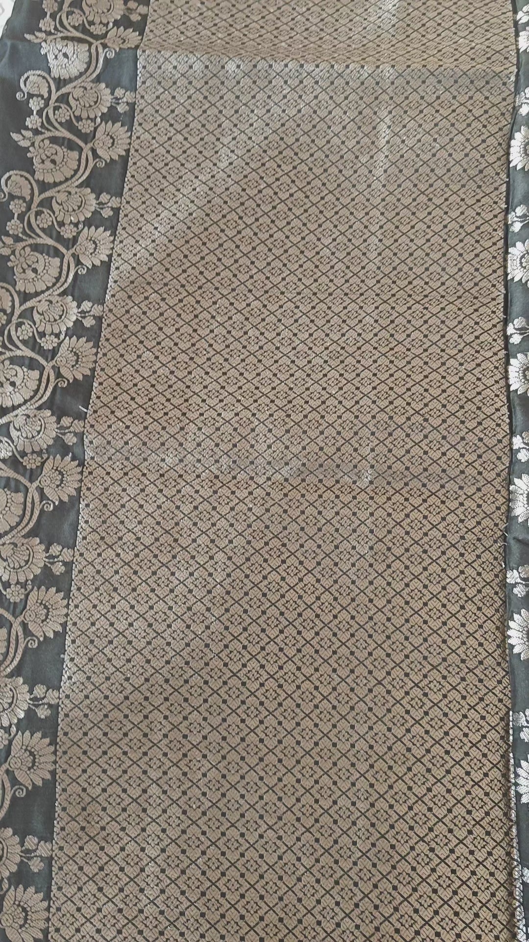 Dark Olive Banarasi Silk Saree with All-Over Booti & Unique Running Border
