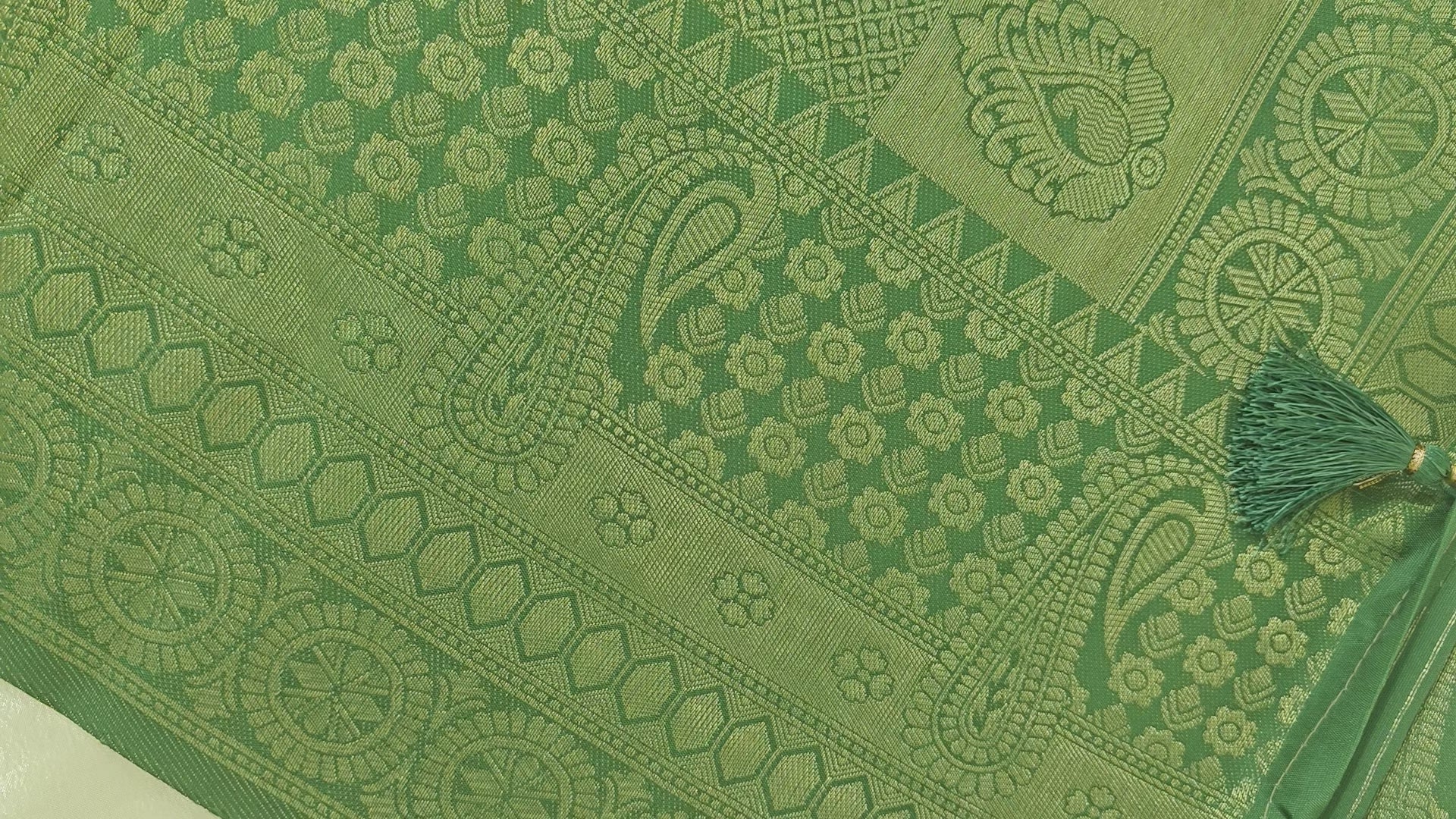 Green Cream Tissue Shimmer Saree