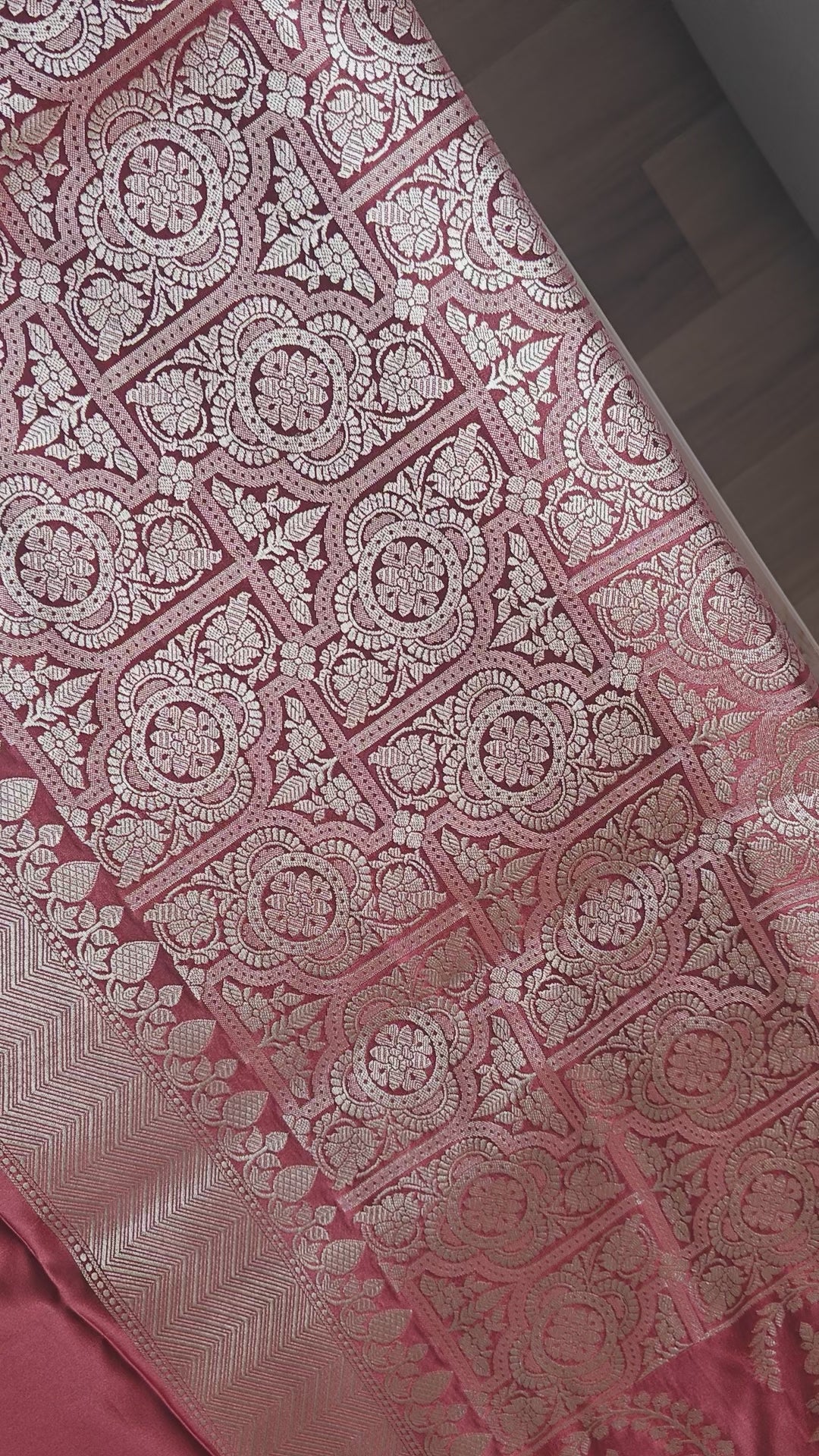 Rust Silk Saree with small zari Booti & Statement Border