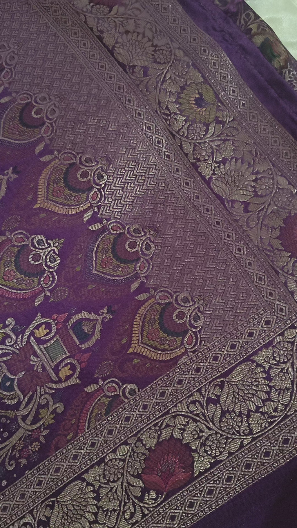Purple Banarasi Silk Birds Jaal