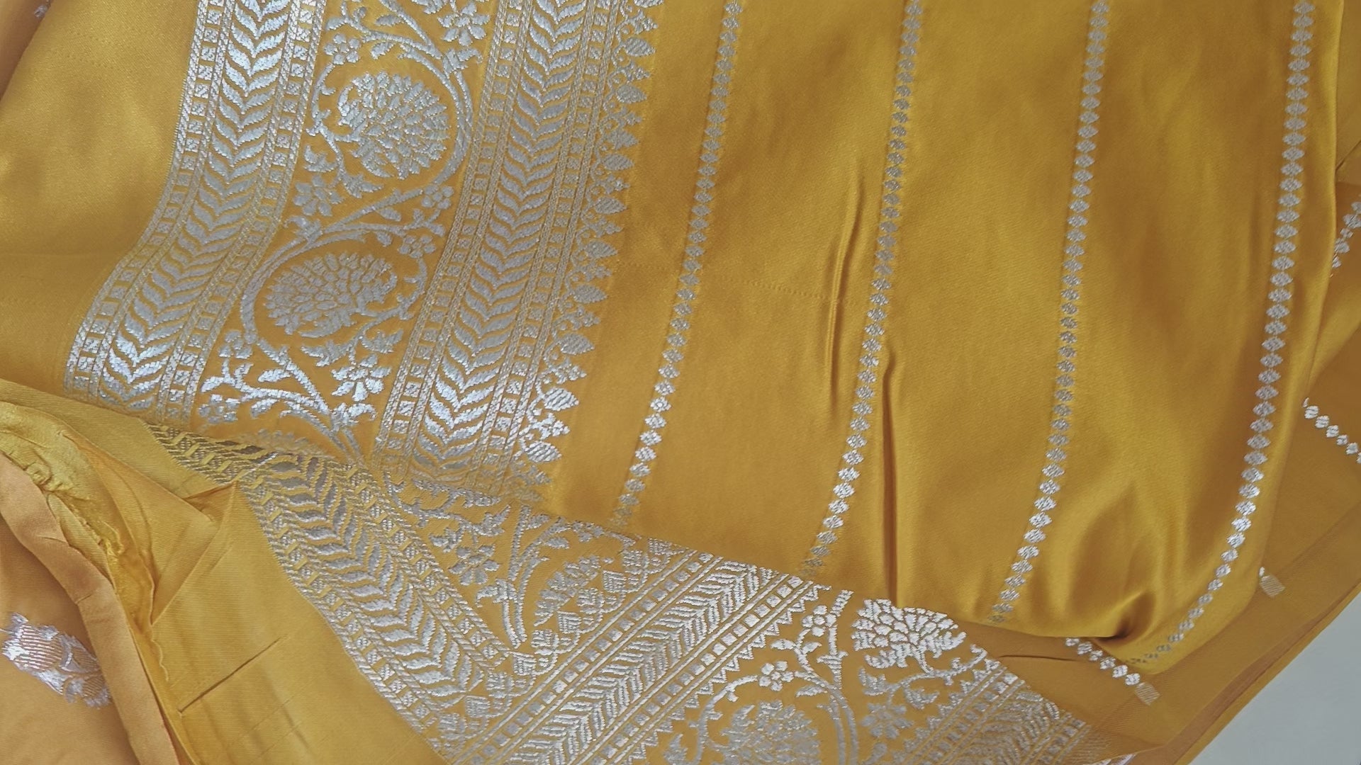 Mustard Silk Saree with floral Jal