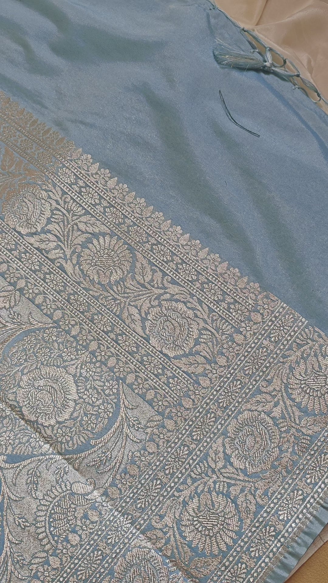 Ice Blue Jaal Katan Silk Saree