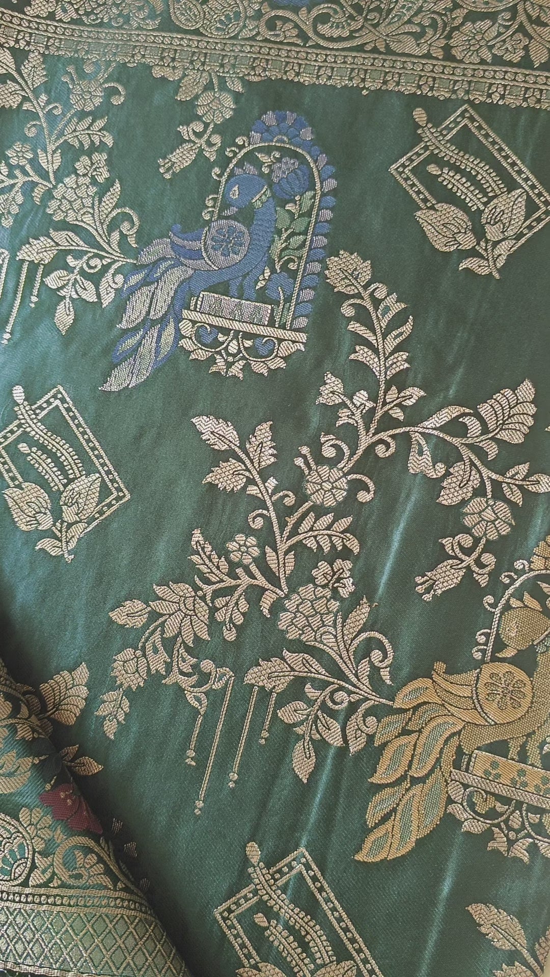 Dark Green Banarasi Silk Saree with Peacock Jaal Work