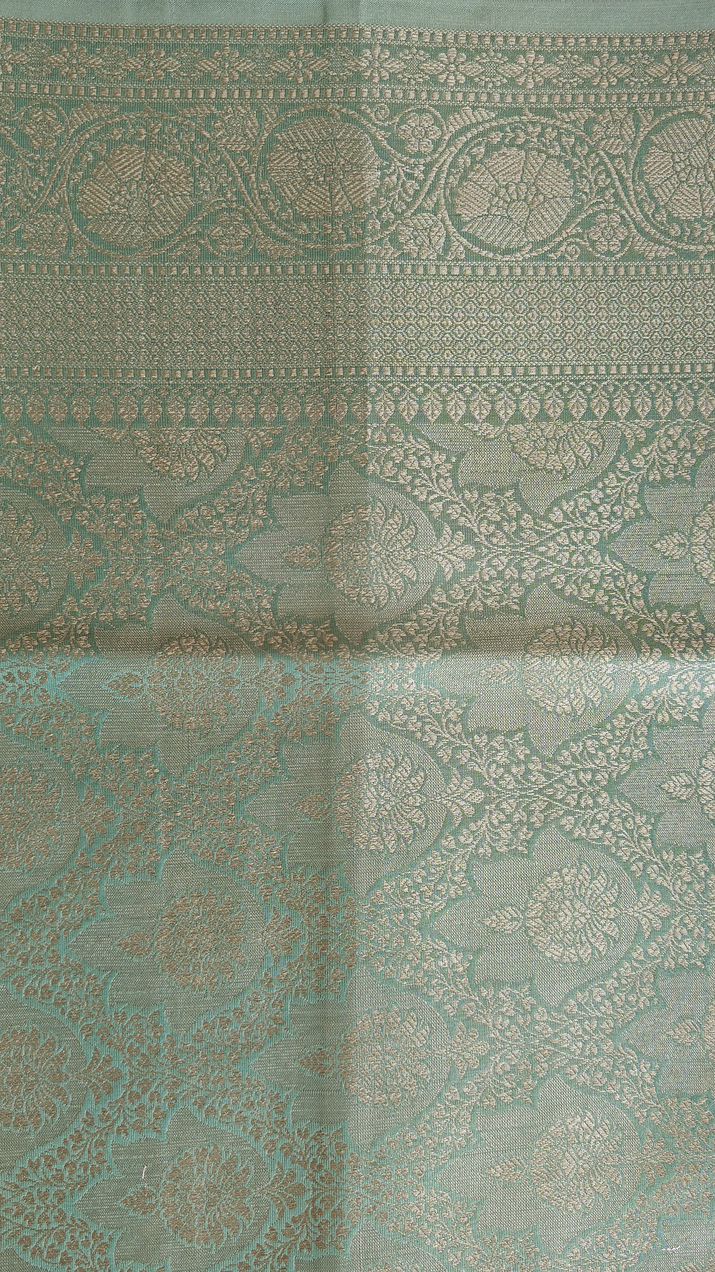 Elegant sea green Shimmer Tissue Saree with Meenakari Floral Work