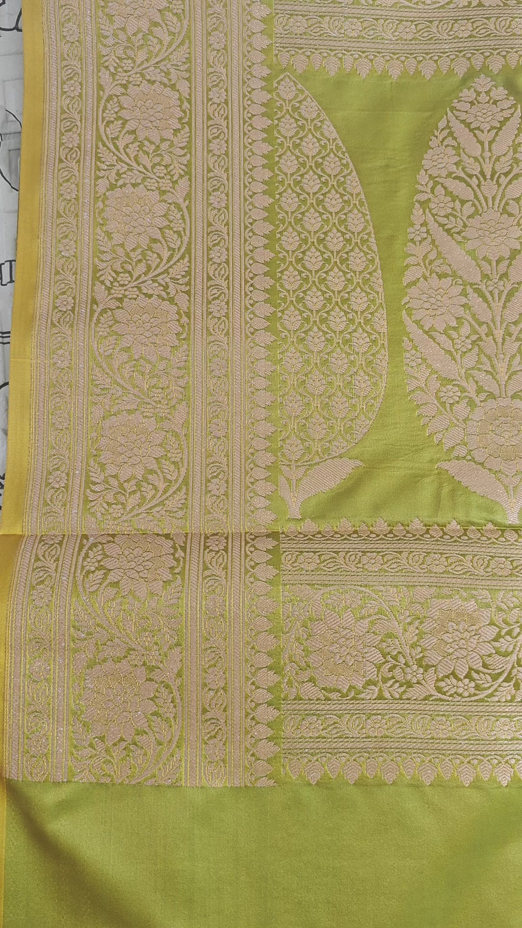Parrot Green Silk Saree with Full Jaal Work